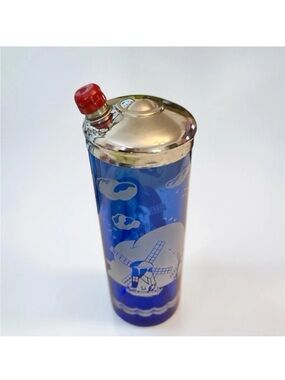 Vintage Hazel-Atlas Art Deco Cobalt Blue Windmill Cocktail Shaker